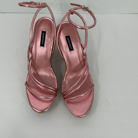 Nine West Hipsta Espadrille wedge platform sandals strappy shoe metallic pink 11 - Picture 4 of 6
